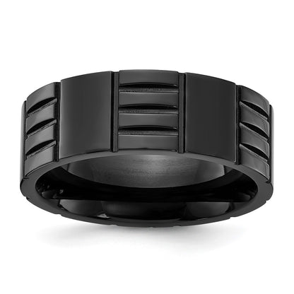 Chisel Titanium Polished Black IP-plated Grooved 8mm Band