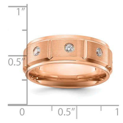 Chisel Titanium Brushed and Polished Rose IP-plated with CZ 8mm Band