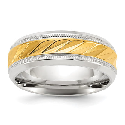 Chisel Titanium Polished with Yellow IP-plated Grooved Center 8mm Band