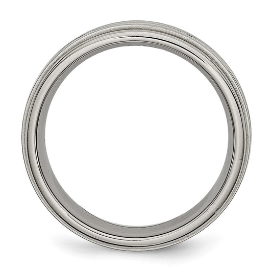 Chisel Titanium Brushed Center 7mm Criss-cross Design Ridged Edge Band