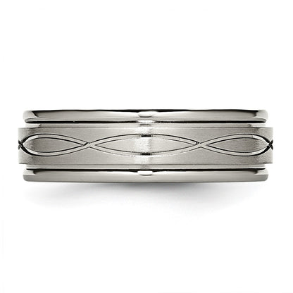 Chisel Titanium Brushed Center 7mm Criss-cross Design Ridged Edge Band