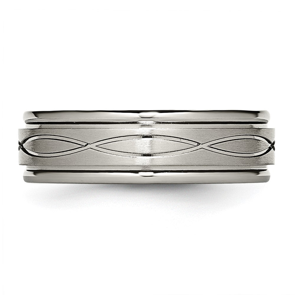 Chisel Titanium Brushed Center 7mm Criss-cross Design Ridged Edge Band