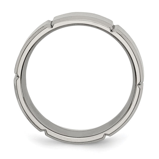 Chisel Titanium Brushed and Polished 8mm Grooved Beveled Edge Band