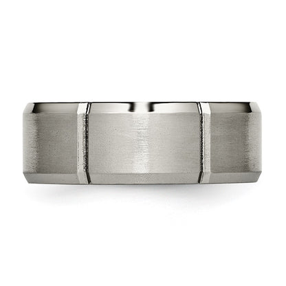 Chisel Titanium Brushed and Polished 8mm Grooved Beveled Edge Band