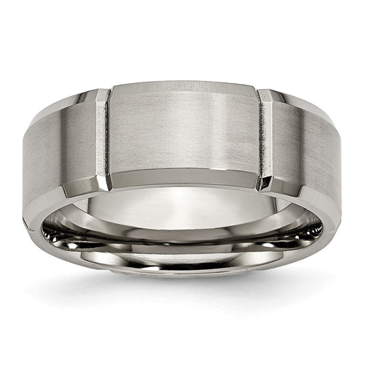 Chisel Titanium Brushed and Polished 8mm Grooved Beveled Edge Band