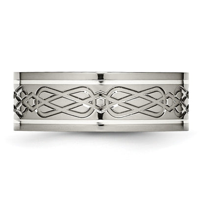 Chisel Titanium Polished with Sterling Silver Inlay Celtic Knot 8mm Flat Band