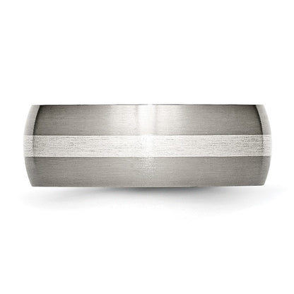 Titanium Sterling Silver Inlay 8mm Brushed Band