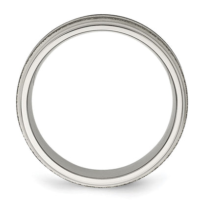 Chisel Titanium Polished with Sterling Silver Inlay Stone Finish Center Grooved Band