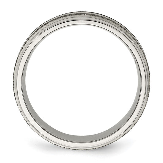 Chisel Titanium Polished with Sterling Silver Inlay Stone Finish Center Grooved Band