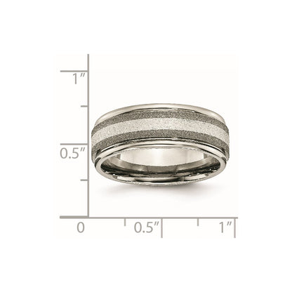 Chisel Titanium Polished with Sterling Silver Inlay Stone Finish Center Grooved Band