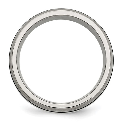 Chisel Titanium Antiqued and Brushed with Sterling Silver Inlay 8mm Grooved Band