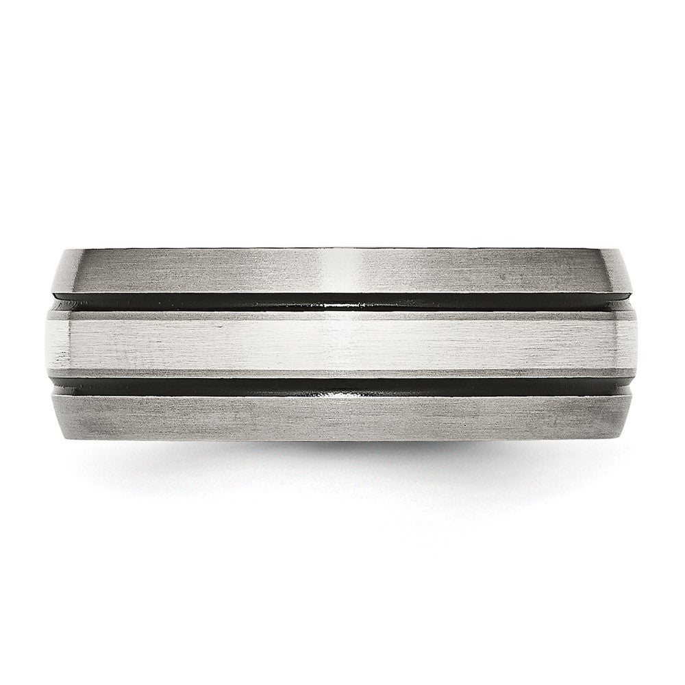 Chisel Titanium Antiqued and Brushed with Sterling Silver Inlay 8mm Grooved Band
