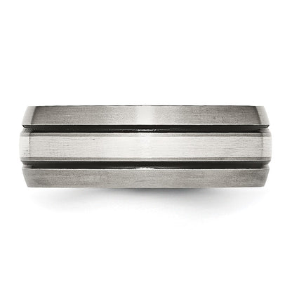 Chisel Titanium Antiqued and Brushed with Sterling Silver Inlay 8mm Grooved Band