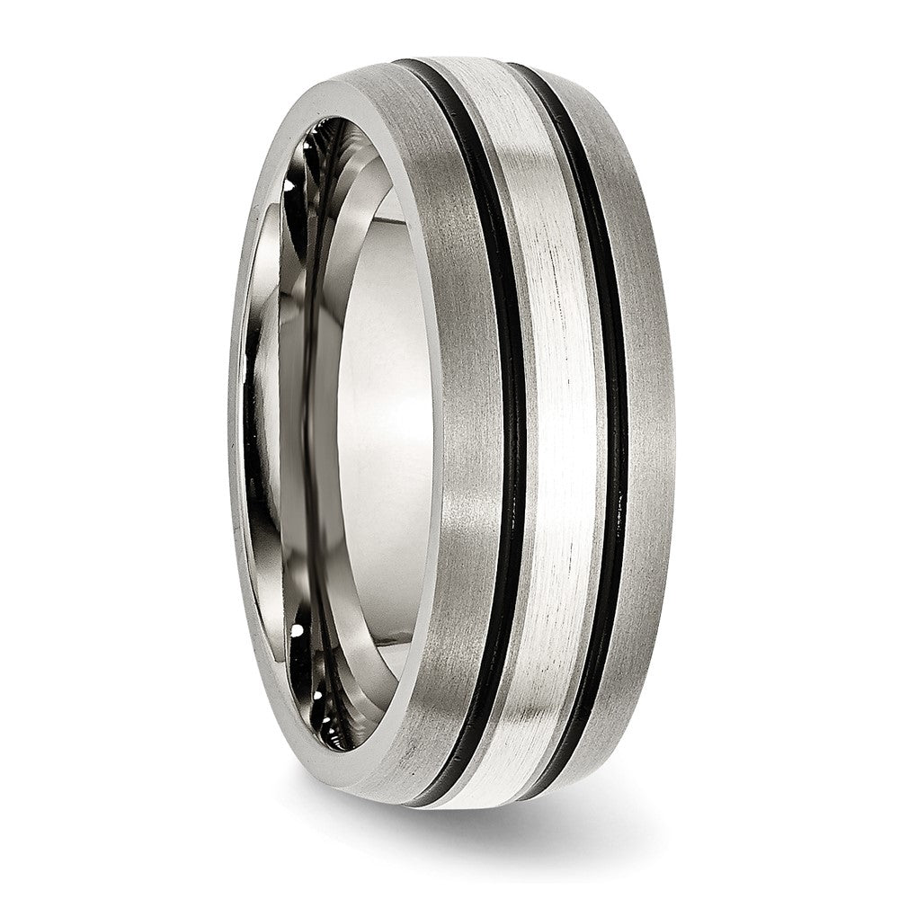 Chisel Titanium Antiqued and Brushed with Sterling Silver Inlay 8mm Grooved Band