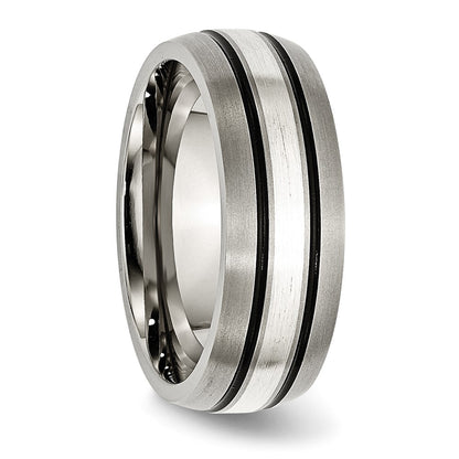 Chisel Titanium Antiqued and Brushed with Sterling Silver Inlay 8mm Grooved Band