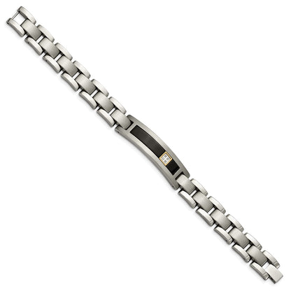Chisel Titanium with 14K Gold Brushed and Polished with Black Onyx .05 carat Diamond 8.75 inch Bracelet