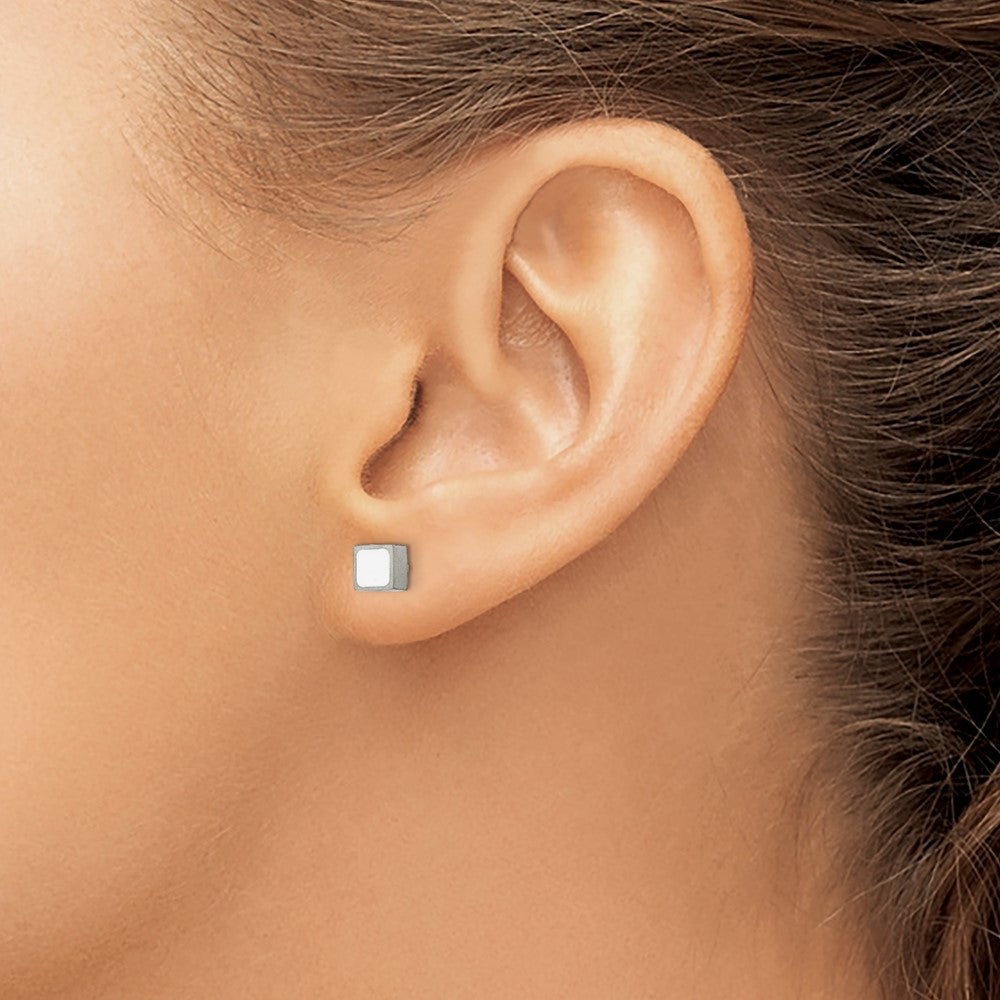 Chisel Titanium Brushed with White Enamel Square Post Earrings