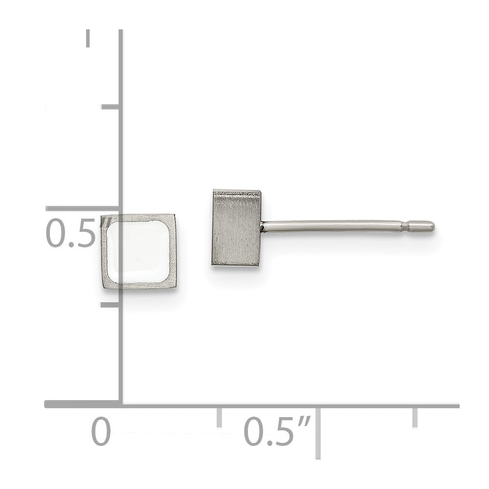 Chisel Titanium Brushed with White Enamel Square Post Earrings