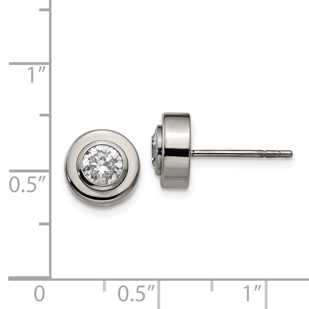Chisel Titanium Polished CZ Post Earrings