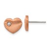 Chisel Titanium Brushed Rose IP-plated with CZ Heart Post Earrings
