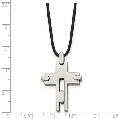 Chisel Titanium Polished Cross Leather Cord 18 inch Necklace