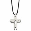 Chisel Titanium Polished Cross Leather Cord 18 inch Necklace