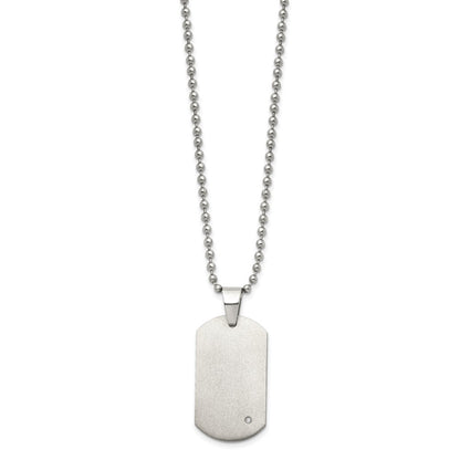 Chisel Titanium Brushed with .02 carat Diamond Accent Dog Tag 22 inch Necklace