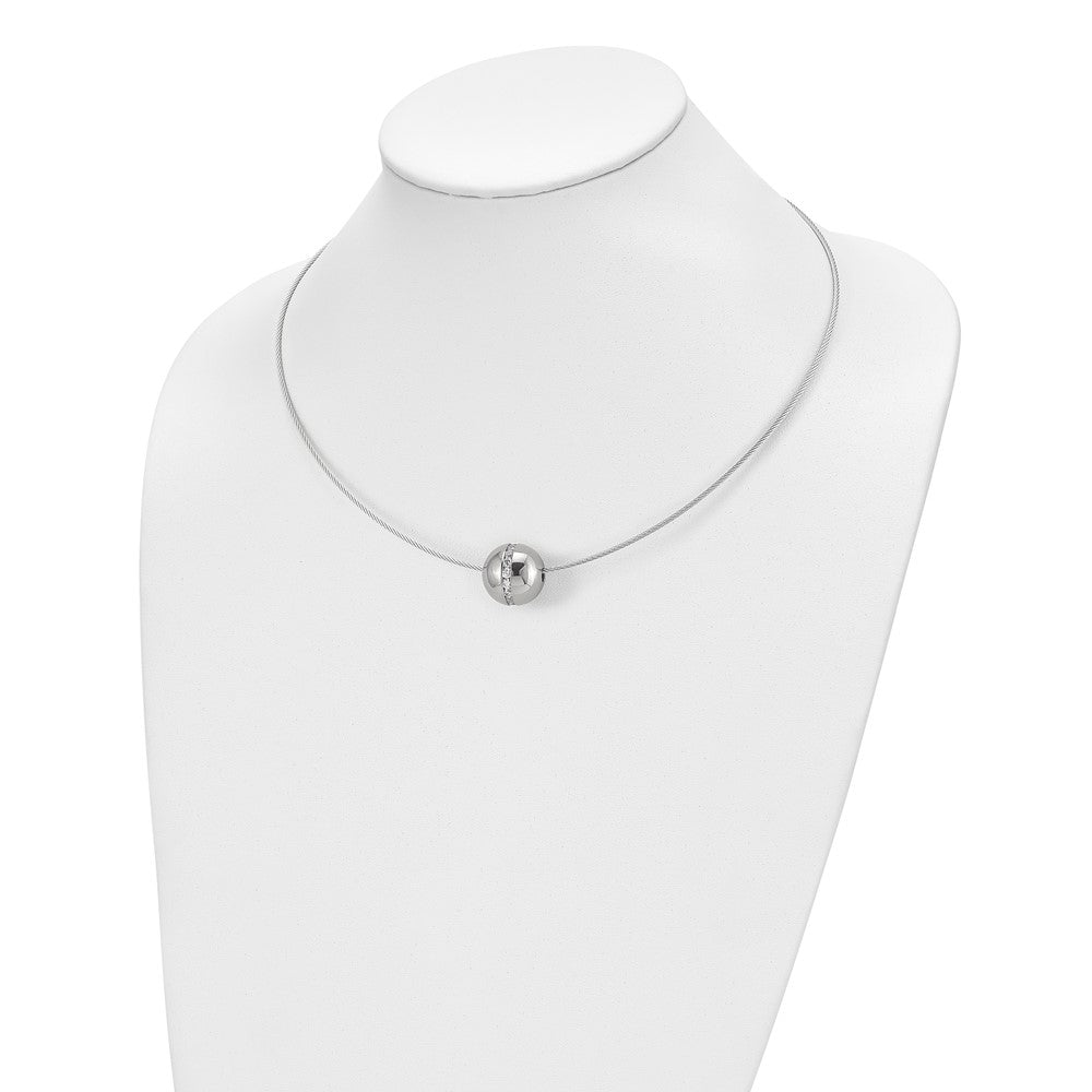 Chisel Titanium CZ Pendant with Polished Stainless Steel 17 inch Wire Necklace