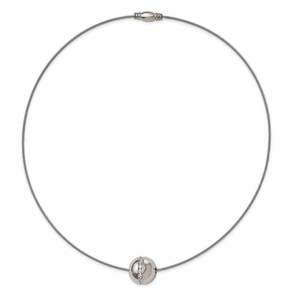 Chisel Titanium CZ Pendant with Polished Stainless Steel 17 inch Wire Necklace
