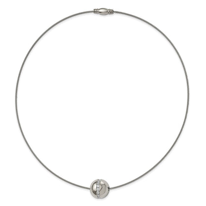Chisel Titanium CZ Pendant with Polished Stainless Steel 17 inch Wire Necklace
