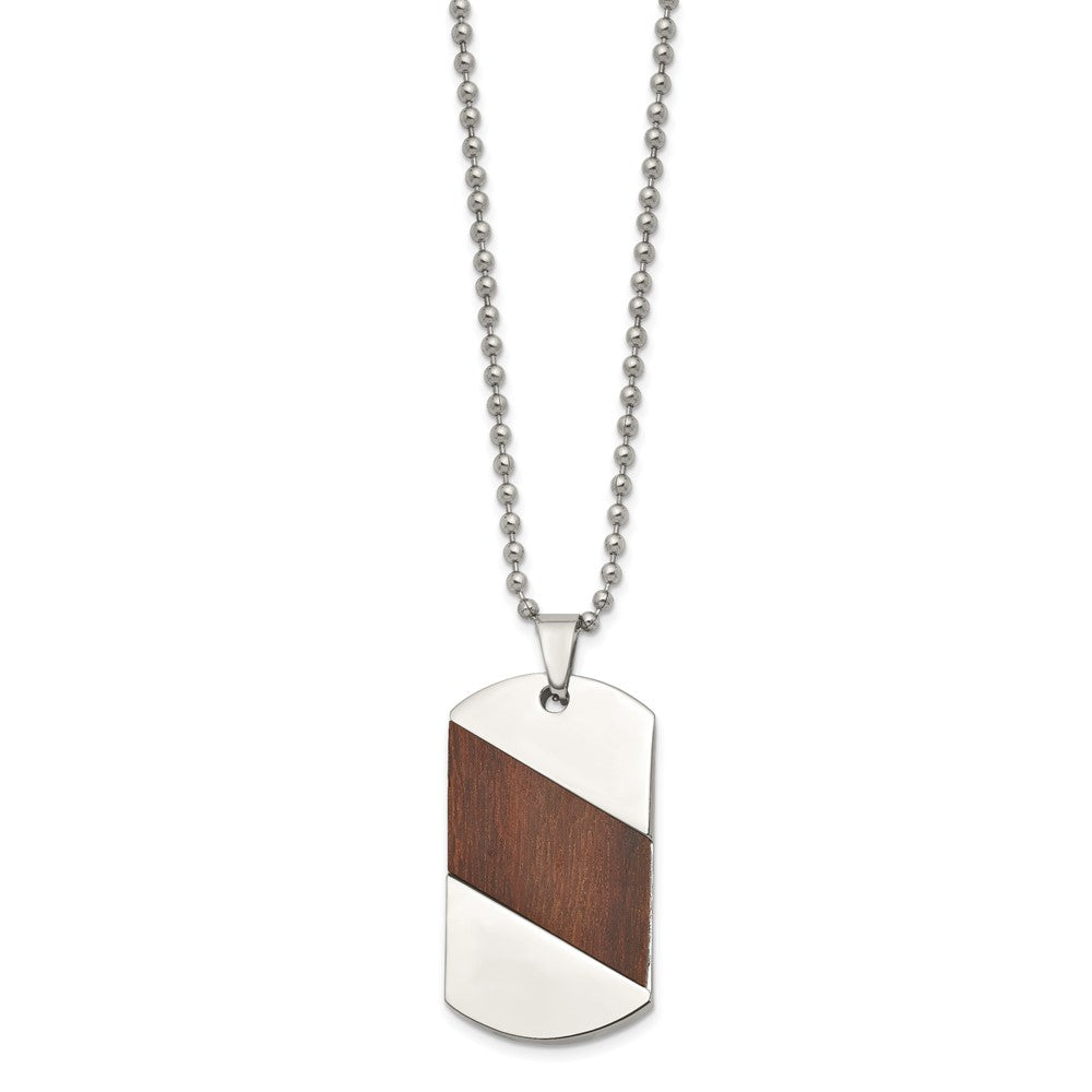 Chisel Titanium Polished with Rosewood Inlay Dog Tag 22 inch Necklace