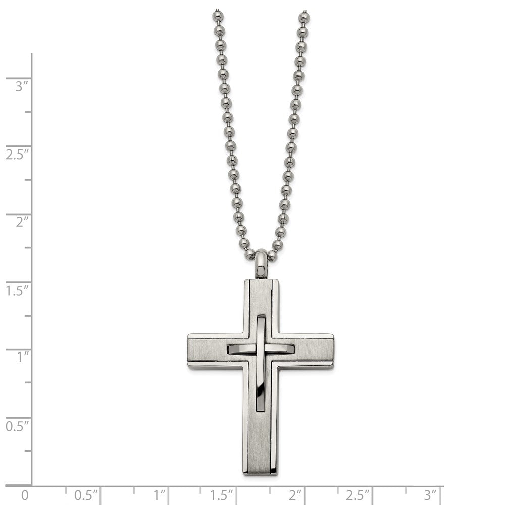 Chisel Titanium Brushed and Polished Cross 22 inch Necklace