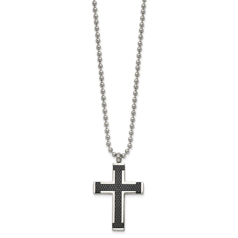Chisel Titanium Polished Black IP-plated Laser Cut Cross 22 inch Necklace