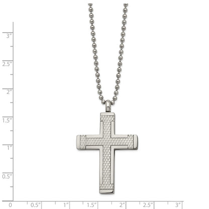 Chisel Titanium Polished Laser Cut Cross 22 inch Necklace