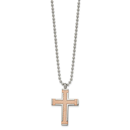 Chisel Titanium Polished Rose IP-plated Laser Cut Cross 22 inch Necklace