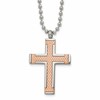 Chisel Titanium Polished Rose IP-plated Laser Cut Cross 22 inch Necklace