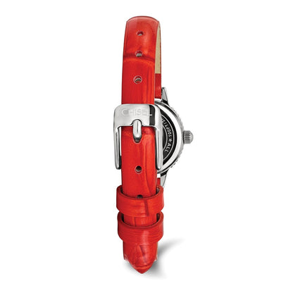 Ladies Chisel Stainless Steel Red Leather Strap Watch