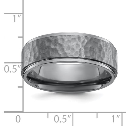 Chisel Tantalum Brushed and Polished Hammered Center 8mm Beveled Edge Band