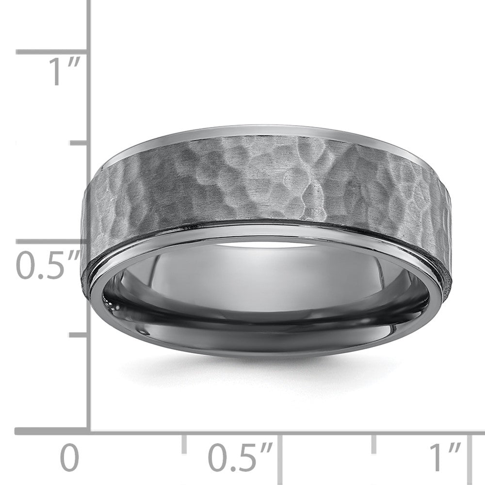 Chisel Tantalum Brushed and Polished Hammered Center 8mm Beveled Edge Band