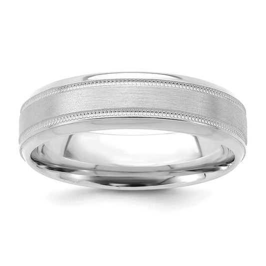 14k White Gold 6mm Heavyweight Comfort Fit Brushed Satin/Polished Milgrain Grooved Edge Wedding Band Size 9