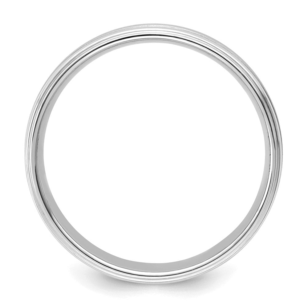 14k White Gold 6mm Lightweight Comfort Fit Brushed Satin/Polished Milgrain Grooved Edge Wedding Band Size 9