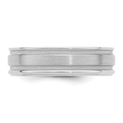 14k White Gold 6mm Heavyweight Comfort Fit Brushed Satin/Polished Milgrain Grooved Edge Wedding Band Size 8
