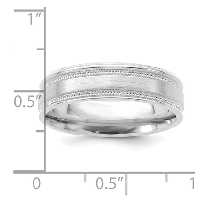 14k White Gold 6mm Lightweight Comfort Fit Brushed Satin/Polished Milgrain Grooved Edge Wedding Band Size 9