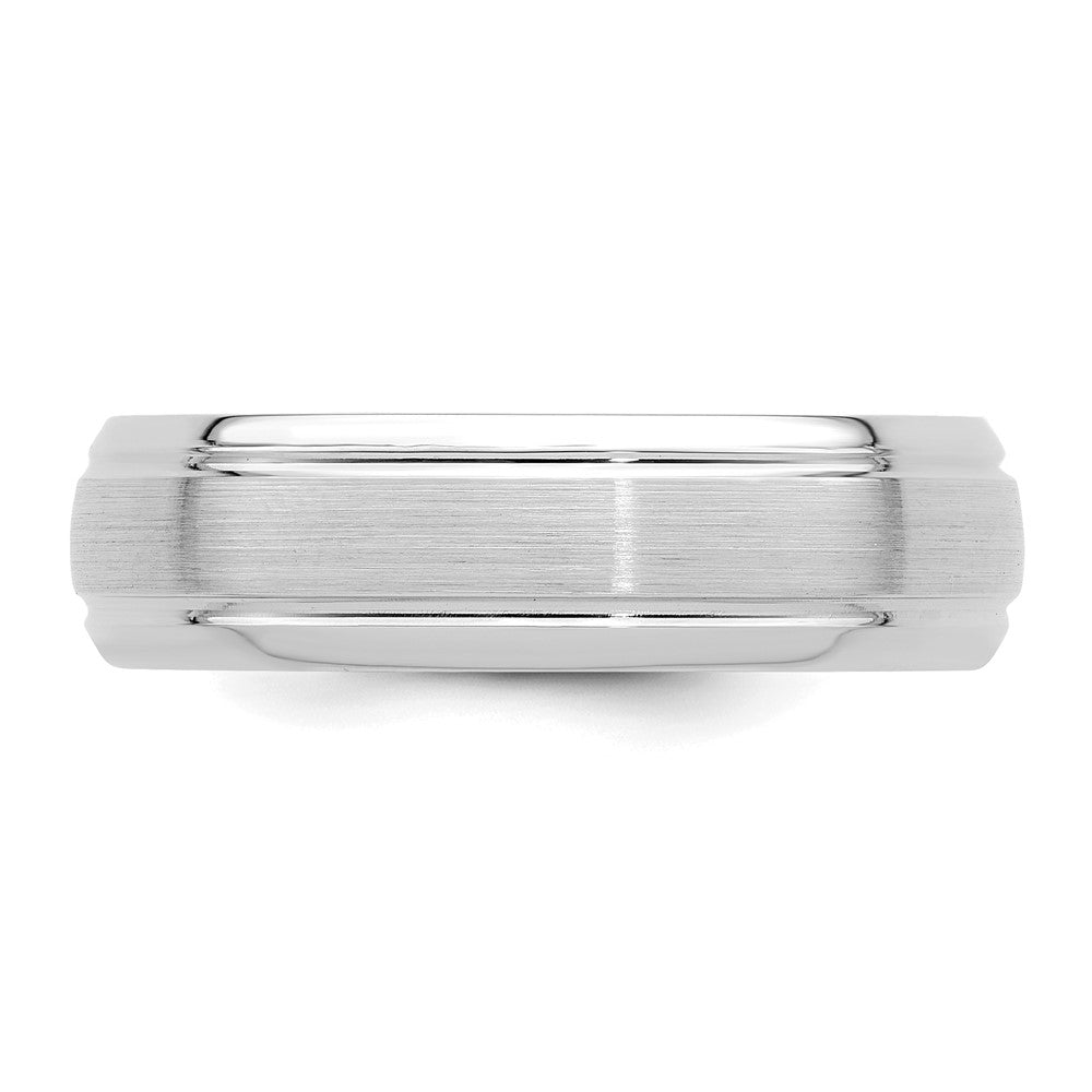 14k White Gold 6mm Standard Weight Comfort Fit Brushed Satin Line Edge Wedding Band Size 8.5