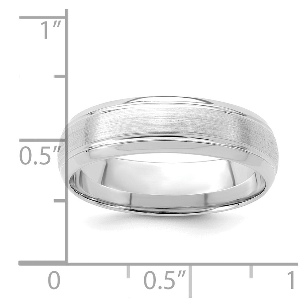 14k White Gold 6mm Standard Weight Comfort Fit Brushed Satin Line Edge Wedding Band Size 8.5