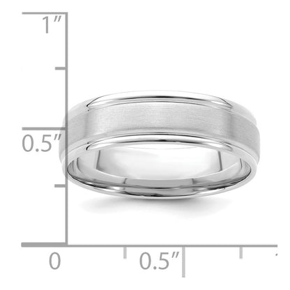 14k White Gold 6mm Lightweight Comfort Fit Brushed Satin/Polished Grooved Edge Wedding Band Size 11