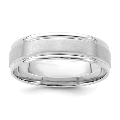 14k White Gold 6mm Lightweight Comfort Fit Brushed Satin/Polished Grooved Edge Wedding Band Size 11