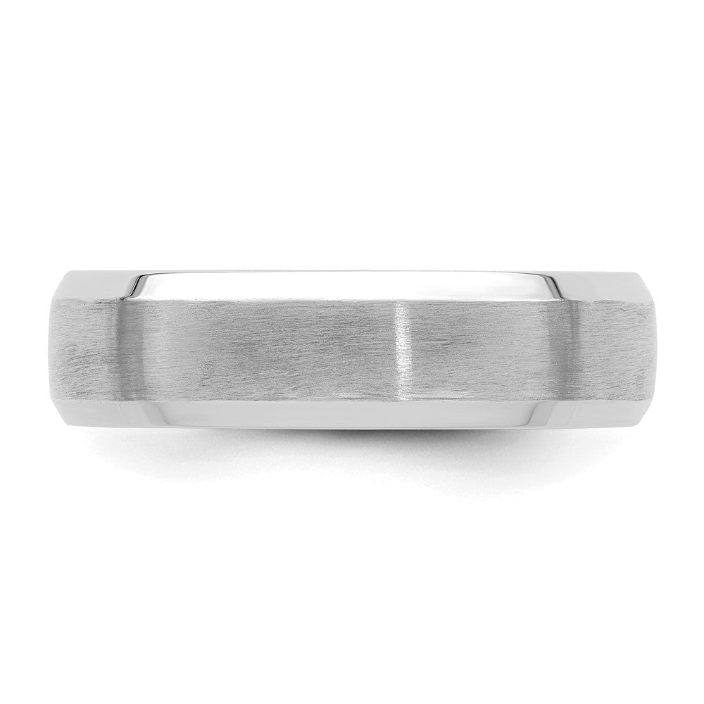 14k White Gold 6mm Standard Weight Comfort Fit Brushed Satin with Polished Beveled Edge Wedding Band Size 7.5