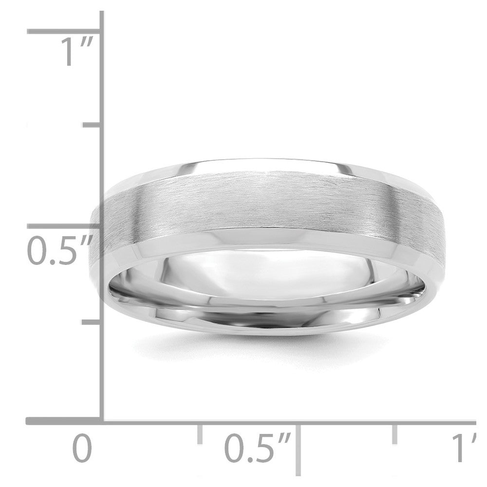 14k White Gold 6mm Standard Weight Comfort Fit Brushed Satin with Polished Beveled Edge Wedding Band Size 9