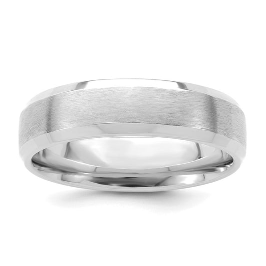 14k White Gold 6mm Standard Weight Comfort Fit Brushed Satin with Polished Beveled Edge Wedding Band Size 7.5